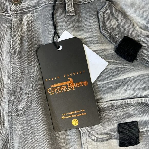 Copper Rivet Relaxed Fit Cargo Utility Pants 42x32 Gray Buckle Strap Moto Street